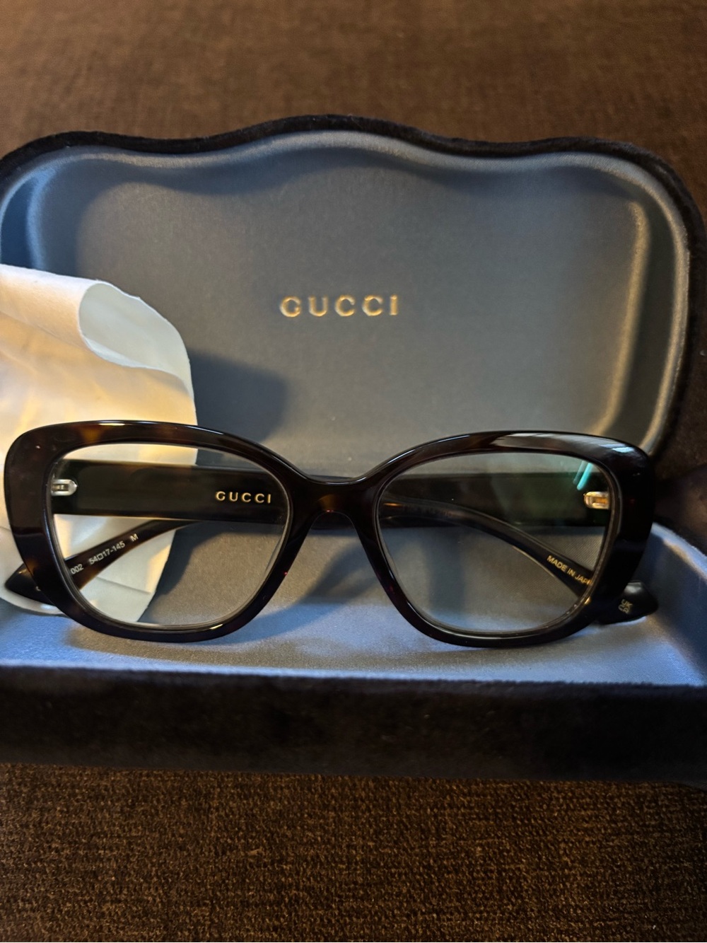 Gucci Women's Dark Tortoiseshell ReadingGlasses w script and darkening lenses